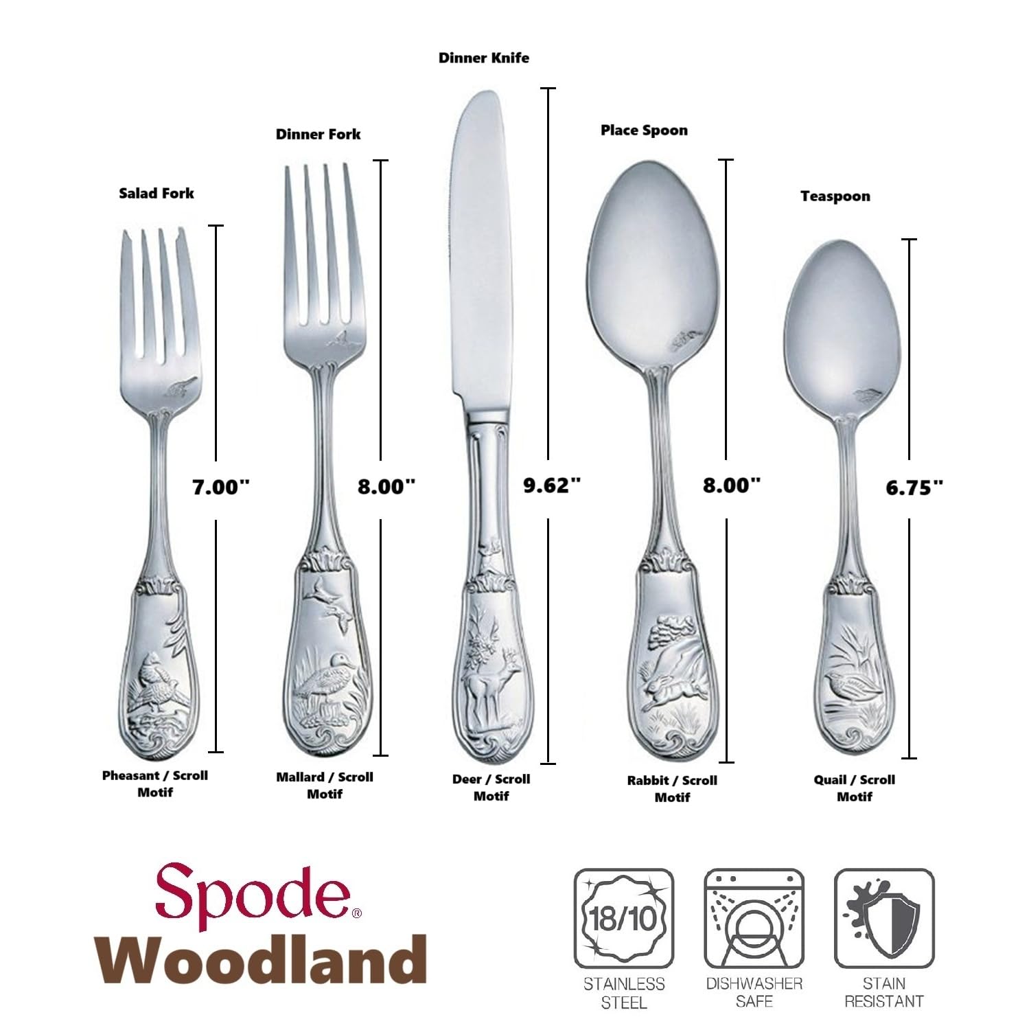 Amazon.com | Spode Woodland 18/10 Stainless Steel 60pc. Flatware